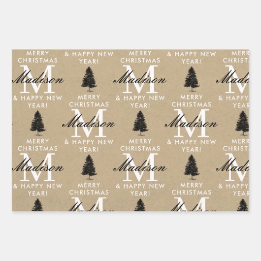 Vrolijk Kerstfeest Gelukkig Nieuwjaar Monogram Kra Inpakpapier Vel (Voorkant 2)