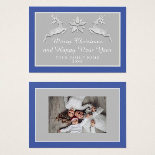 Vrolijk Kerstfeest Gelukkig Nieuwjaar Naam Blauw G Visitekaartje (Voorkant /achterkant)