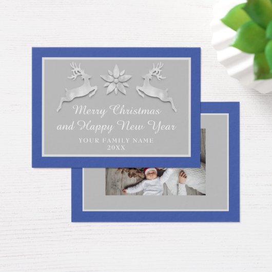 Vrolijk Kerstfeest Gelukkig Nieuwjaar Naam Blauw G Visitekaartje (Bureau)