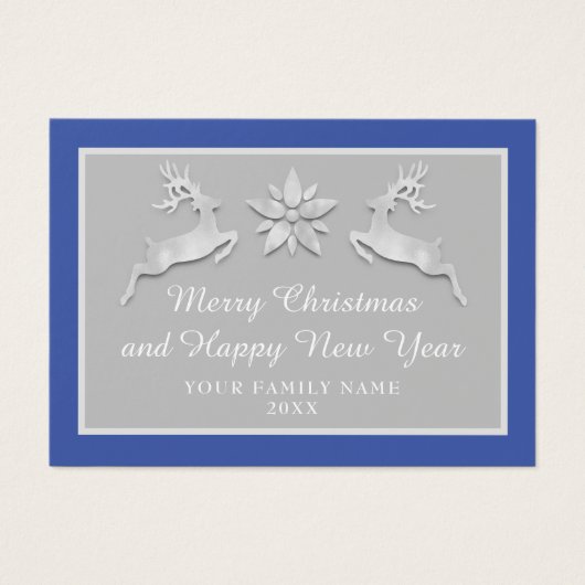 Vrolijk Kerstfeest Gelukkig Nieuwjaar Naam Blauw G Visitekaartje (Voorkant)