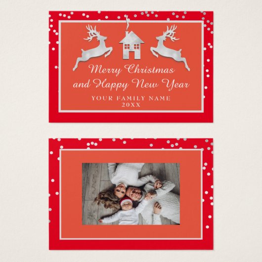 Vrolijk Kerstfeest Gelukkig Nieuwjaar Naam Rood Gr Visitekaartje (Voorkant /achterkant)