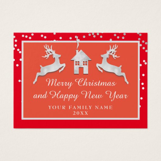Vrolijk Kerstfeest Gelukkig Nieuwjaar Naam Rood Gr Visitekaartje (Voorkant)