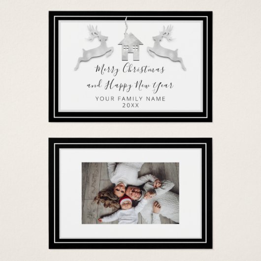 Vrolijk Kerstfeest Gelukkig Nieuwjaar Naam Wit Zwa Visitekaartje (Voorkant /achterkant)