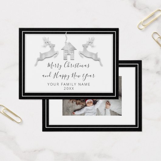 Vrolijk Kerstfeest Gelukkig Nieuwjaar Naam Wit Zwa Visitekaartje (Kantoor)