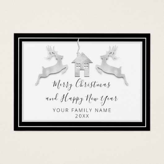 Vrolijk Kerstfeest Gelukkig Nieuwjaar Naam Wit Zwa Visitekaartje (Voorkant)