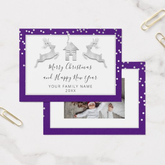 Vrolijk Kerstfeest Gelukkig Nieuwjaar Paars Wit Visitekaartje (Kantoor)