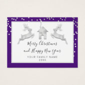 Vrolijk Kerstfeest Gelukkig Nieuwjaar Paars Wit Visitekaartje (Voorkant)