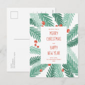 vrolijk kerstfeest. Gelukkig nieuwjaar. Pijnbomen. Feestdagenkaart (Voorkant / Achterkant)