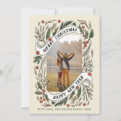 Vrolijk Kerstfeest Gelukkig Nieuwjaar Pine Holly F Feestdagenkaart (Voorkant)