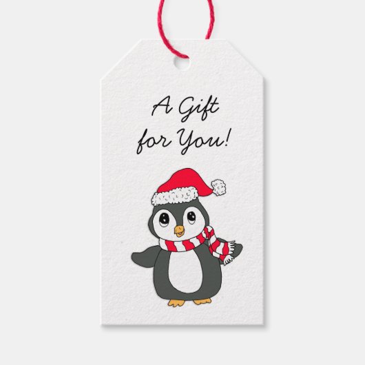 Vrolijk Kerstfeest Gelukkig Nieuwjaar Pinguïn Cadeaulabel (Voorkant)