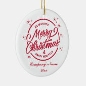 Vrolijk Kerstfeest & Gelukkig Nieuwjaar, Rode Typo Keramisch Ornament (Rechts)