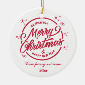 Vrolijk Kerstfeest & Gelukkig Nieuwjaar, Rode Typo Keramisch Ornament (Voorkant)