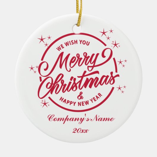 Vrolijk Kerstfeest & Gelukkig Nieuwjaar, Rode Typo Keramisch Ornament (Voorkant)