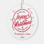Vrolijk Kerstfeest & Gelukkig Nieuwjaar, Rode Typo Keramisch Ornament (Links)