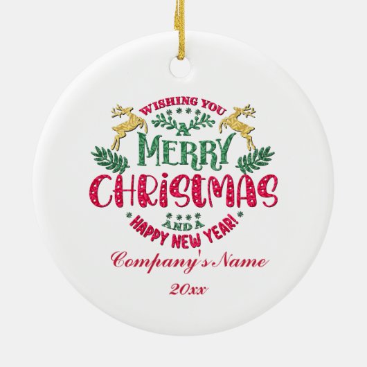 Vrolijk Kerstfeest & Gelukkig Nieuwjaar, Rode Typo Keramisch Ornament (Achterkant)