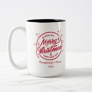 Vrolijk Kerstfeest & Gelukkig Nieuwjaar, Rode Typo Tweekleurige Koffiemok