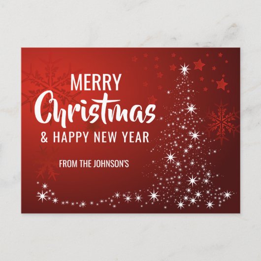 Vrolijk Kerstfeest Gelukkig Nieuwjaar Rode Witte B Feestdagenkaart (Voorkant)