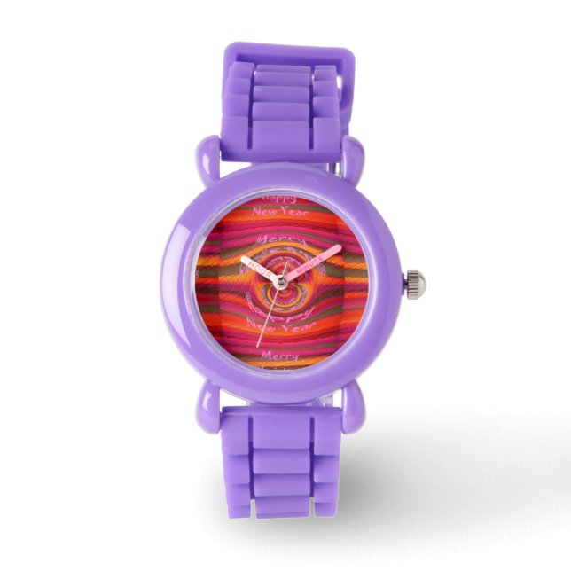 Vrolijk kerstfeest Gelukkig Nieuwjaar Rood Glitter Horloge (Voorkant)