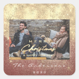 Vrolijk Kerstfeest Gelukkig Nieuwjaar Roos Gouden  Vierkante Sticker