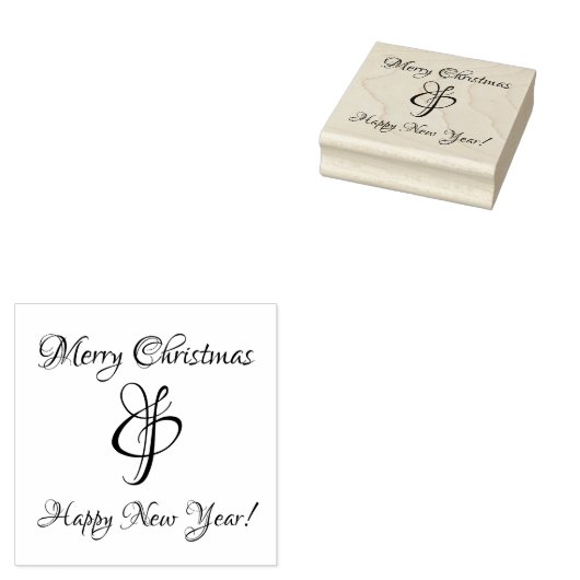 Vrolijk Kerstfeest & Gelukkig Nieuwjaar Rubber Sta Rubberstempel (Gestempeld)