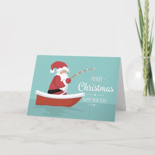 Vrolijk kerstfeest, gelukkig nieuwjaar - Santa Vis Kaart (Voorkant)