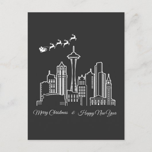 Vrolijk Kerstfeest Gelukkig Nieuwjaar Seattle Wash Briefkaart (Voorkant)