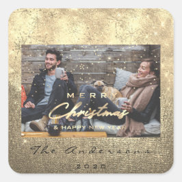 Vrolijk Kerstfeest Gelukkig Nieuwjaar Sepia Gold F Vierkante Sticker