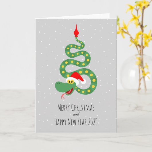 Vrolijk Kerstfeest Gelukkig Nieuwjaar Snake 2025 Kaart (Gele Bloem)