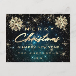 Vrolijk Kerstfeest Gelukkig Nieuwjaar Sneeuw Goud  Briefkaart