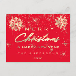 Vrolijk Kerstfeest Gelukkig Nieuwjaar Sneeuw Goud  Briefkaart