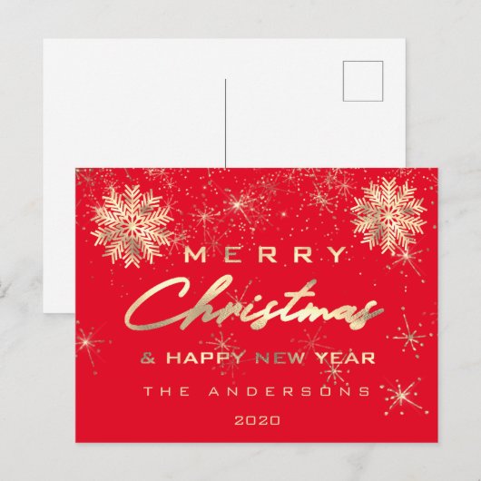 Vrolijk Kerstfeest Gelukkig Nieuwjaar Sneeuw Goud  Briefkaart (Voorkant / Achterkant)