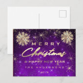 Vrolijk Kerstfeest Gelukkig Nieuwjaar Sneeuw Goud  Briefkaart (Voorkant / Achterkant)