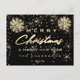 Vrolijk Kerstfeest Gelukkig Nieuwjaar Sneeuw Goud  Briefkaart