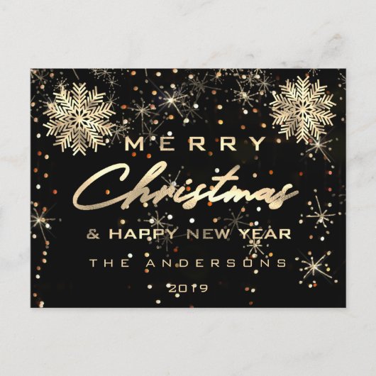 Vrolijk Kerstfeest Gelukkig Nieuwjaar Sneeuw Goud  Briefkaart (Voorkant)