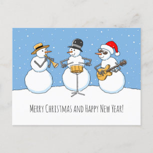 Vrolijk Kerstfeest Gelukkig Nieuwjaar Snowman Jazz Briefkaart