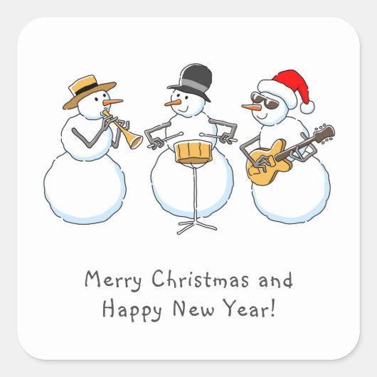 Vrolijk Kerstfeest Gelukkig Nieuwjaar Snowman Jazz Vierkante Sticker (Voorkant)