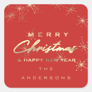 Vrolijk kerstfeest Gelukkig Nieuwjaar Stars Red Sp Vierkante Sticker
