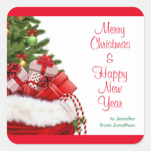 Vrolijk Kerstfeest Gelukkig Nieuwjaar Tekst Sjablo Vierkante Sticker