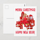 vrolijk kerstfeest. Gelukkig Nieuwjaar. Vrouwen Mo Briefkaart (Voorkant / Achterkant)