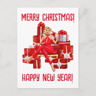 vrolijk kerstfeest. Gelukkig Nieuwjaar. Vrouwen Mo Briefkaart