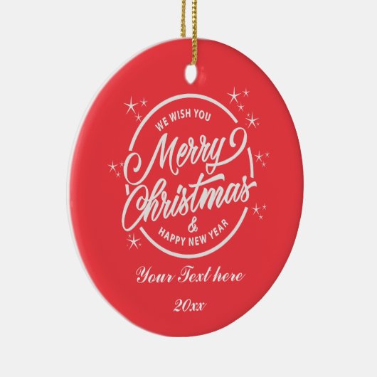 Vrolijk Kerstfeest & Gelukkig Nieuwjaar, Witte Typ Keramisch Ornament (Rechts)