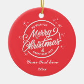 Vrolijk Kerstfeest & Gelukkig Nieuwjaar, Witte Typ Keramisch Ornament (Voorkant)