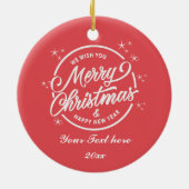 Vrolijk Kerstfeest & Gelukkig Nieuwjaar, Witte Typ Keramisch Ornament (Achterkant)