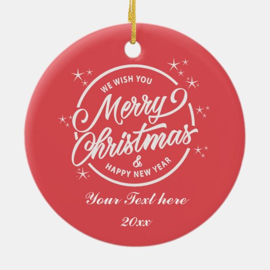 Vrolijk Kerstfeest & Gelukkig Nieuwjaar, Witte Typ Keramisch Ornament (Achterkant)