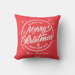 Vrolijk Kerstfeest & Gelukkig Nieuwjaar, Witte Typ Kussen
