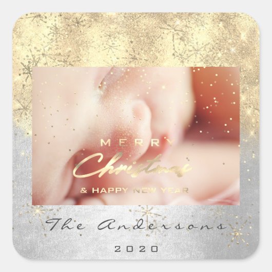Vrolijk Kerstfeest Gelukkig Nieuwjaar Zilver Goud  Vierkante Sticker (Voorkant)