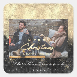 Vrolijk Kerstfeest Gelukkig Nieuwjaar Zwart Goud F Vierkante Sticker