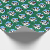 Vrolijk Kerstfeest Gelukkig skiën Sneeuwman in wol Cadeaupapier (Hoek)