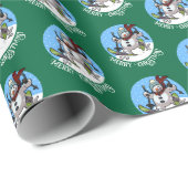 Vrolijk Kerstfeest Gelukkig skiën Sneeuwman in wol Cadeaupapier (Rol Hoek)