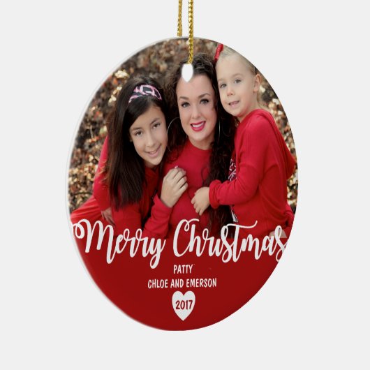 Vrolijk Kerstfeest Gepersonaliseerd 2017 Foto Orna Keramisch Ornament (Rechts)